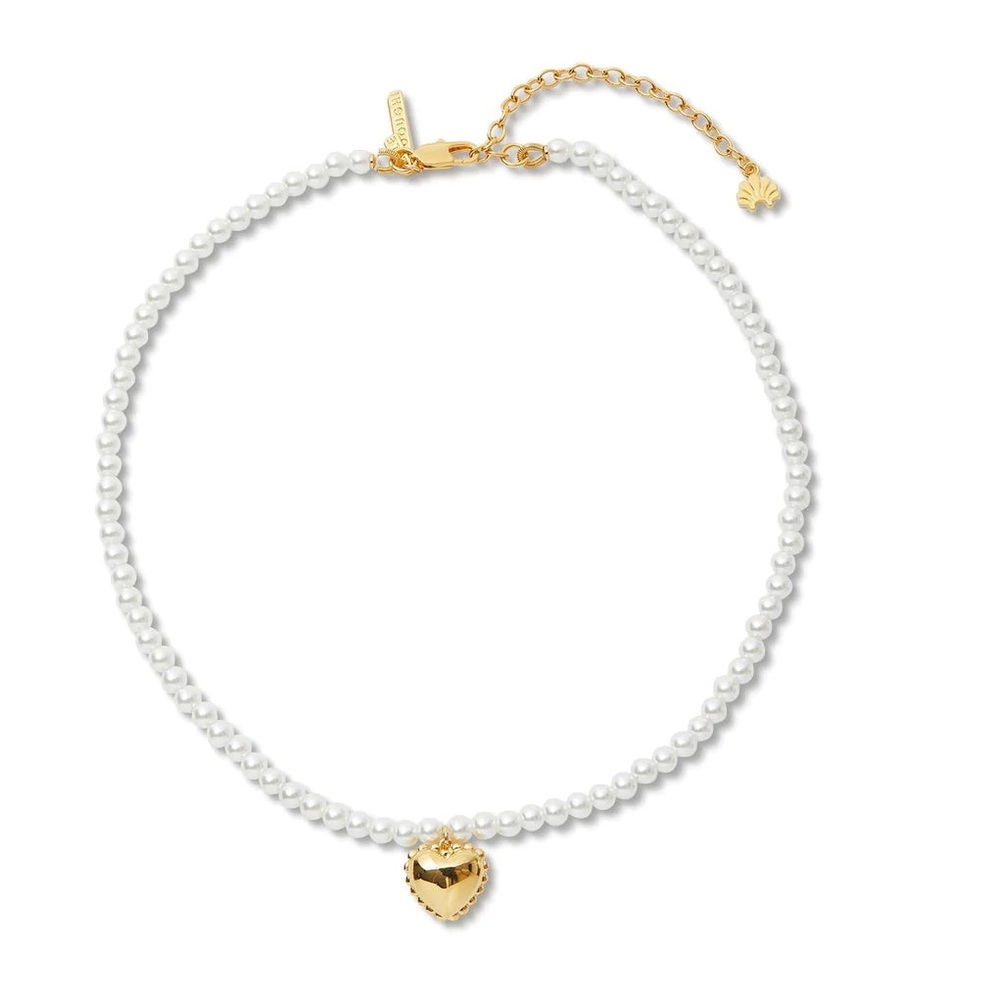 NWT/NIB • Lele Sadoughi Gold Lace Heart Pearl Necklace